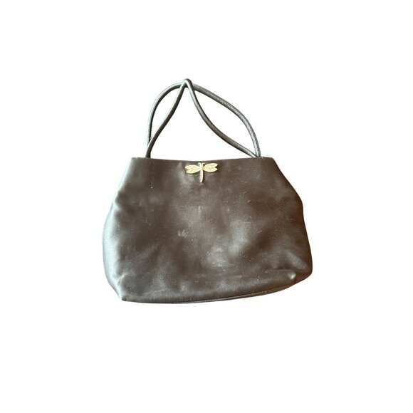 Carolee Black Satin Handbag With Rhinestone Dragonfly Y2K Prom Dance Evening - Picture 1 of 6